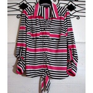 Notations Women's Top Size M Long Sleeve Multicolored Striped Button Up